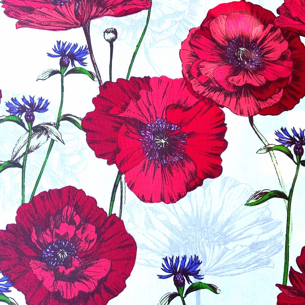 Poppies & Cornflowers Extra Wide French Oilcloth in Rouge